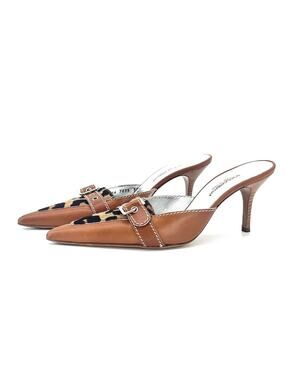 Dolce & Gabbana DG Logo Leopard Print Buckle Embellished Pointed Toe Mules 36.5